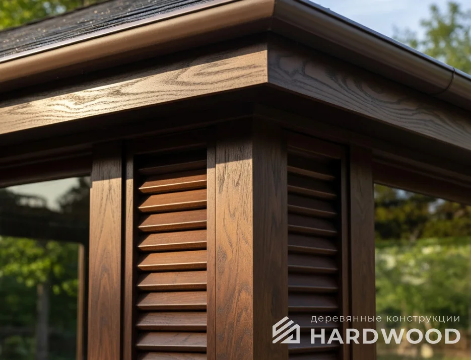 Большая деревянная беседка остеклённая №98 - фото 2281